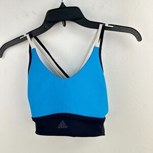 Adidas All Me Limitless Sports Bra Women Small Blue Crossback Strappy Activewear